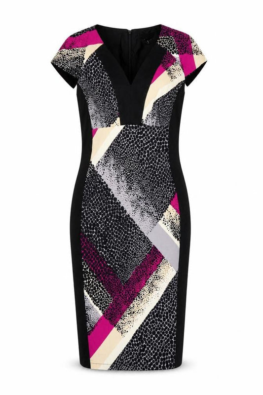 Per Una Womens Blue Geometric Cotton Pencil Dress Size 8 V-Neck Zip