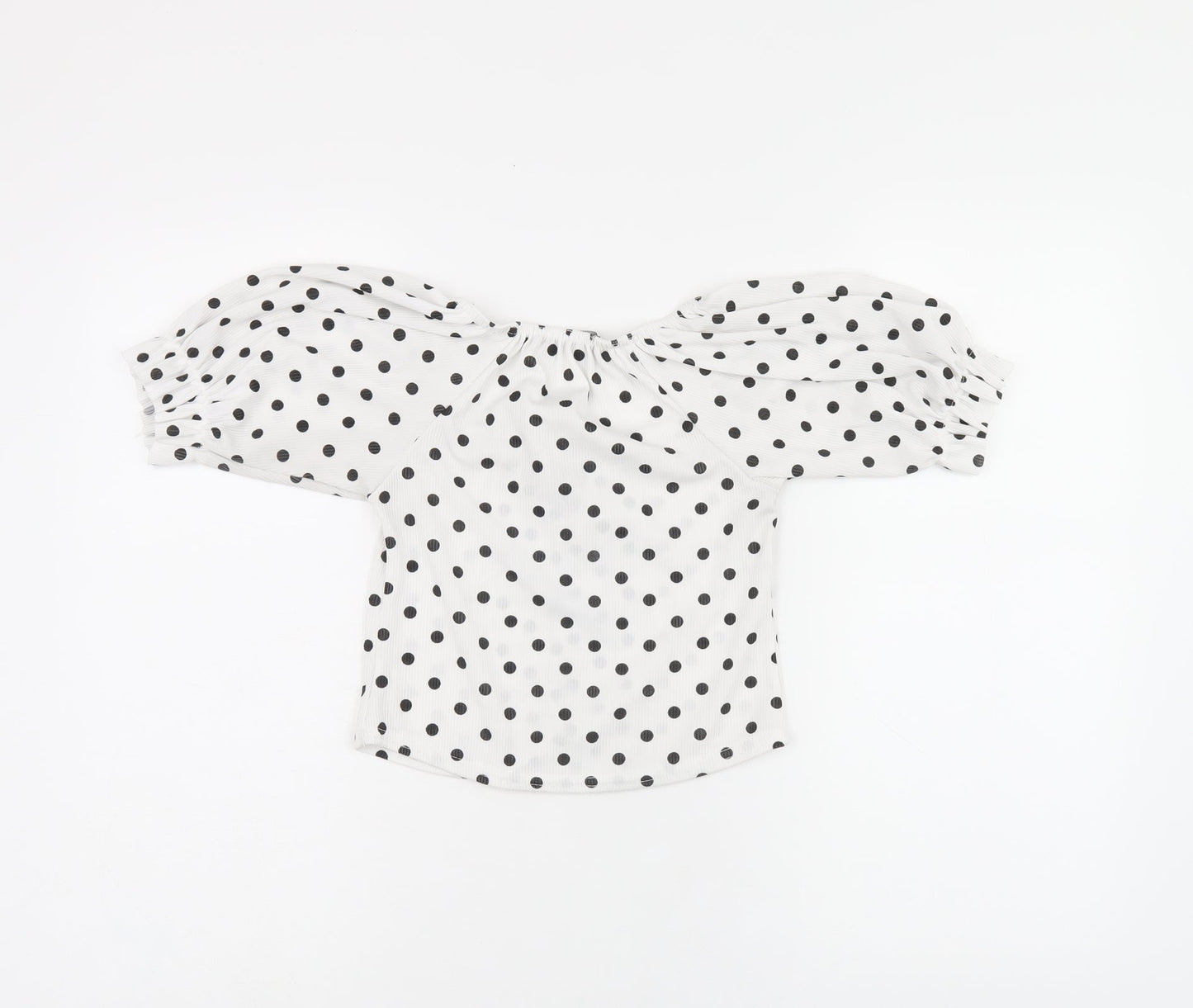 PRETTYLITTLETHING Womens White Polka Dot Polyester Cropped T-Shirt Size 6 Square Neck