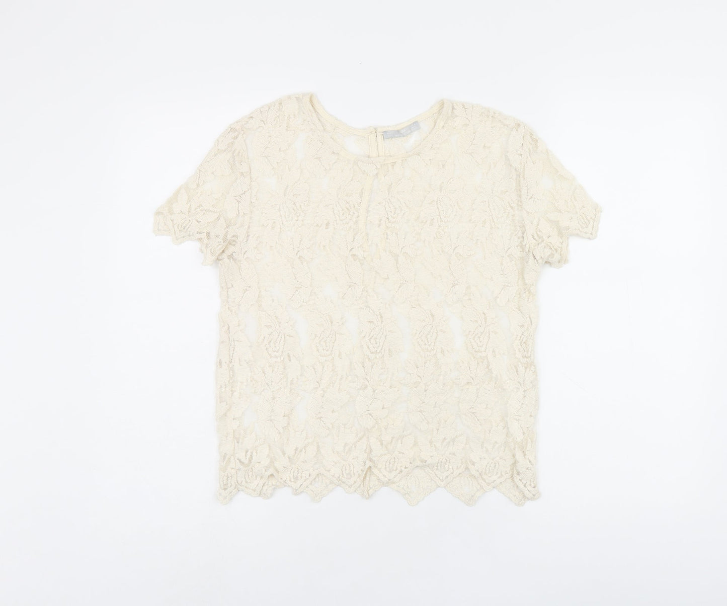 Zara Womens Beige Floral Polyester Jersey T-Shirt Size M Round Neck