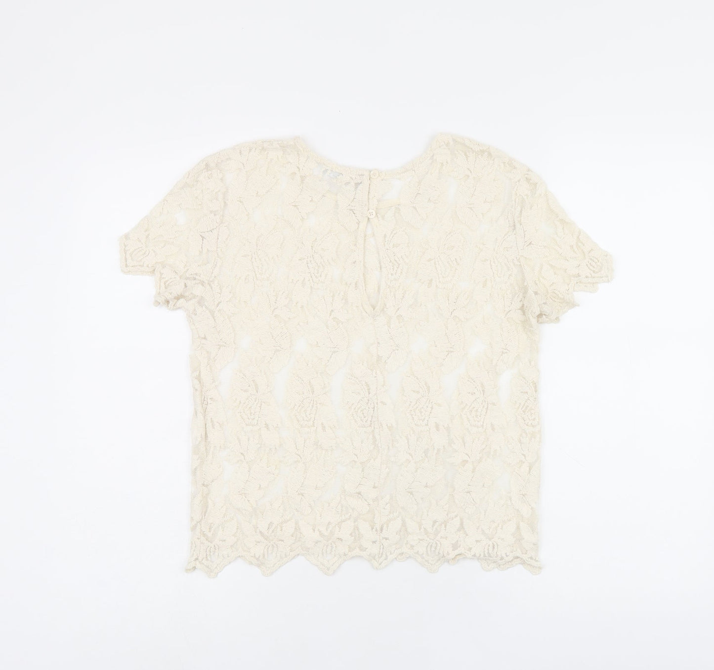 Zara Womens Beige Floral Polyester Jersey T-Shirt Size M Round Neck