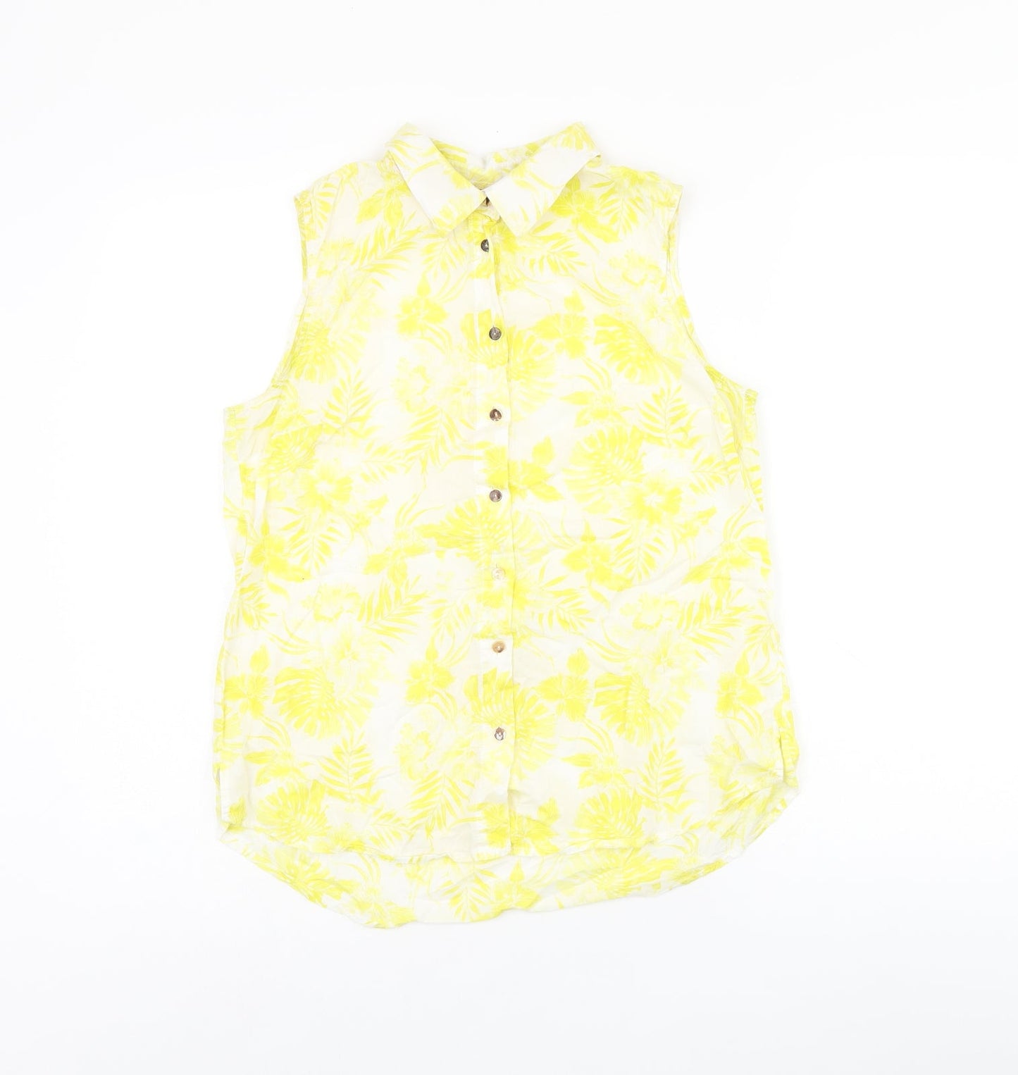 H&M Womens White Floral Polyester Jersey Button-Up Size 6 Collared