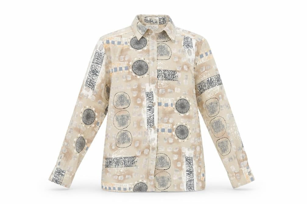 Eifie Womens Brown Geometric Polyester Basic Button-Up Size 8 Collared