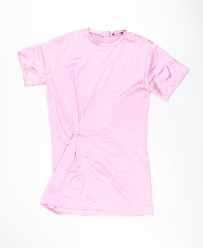 Zara Womens Pink Polyester Shift Size L Round Neck Zip