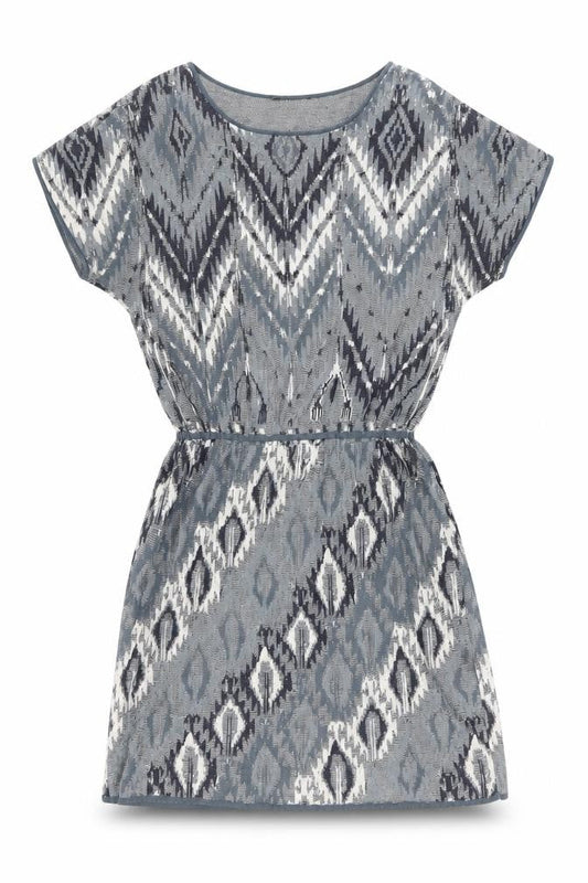 Peruvian Connection Womens Blue Geometric Cotton Shift Size M Boat Neck Pullover