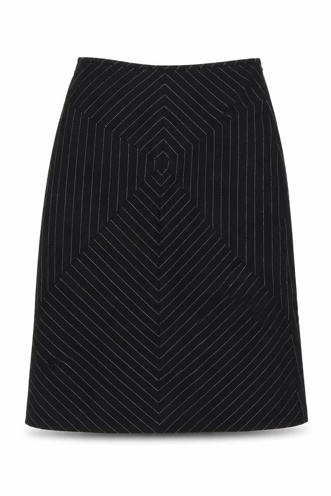 Mango Womens Black Striped Wool Flare Skirt Size 14 Zip