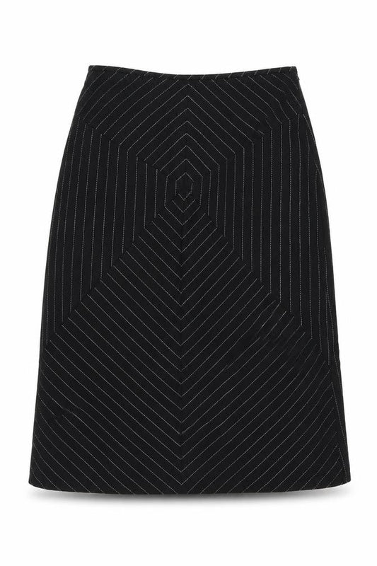 Mango Womens Black Striped Wool Flare Skirt Size 14 Zip