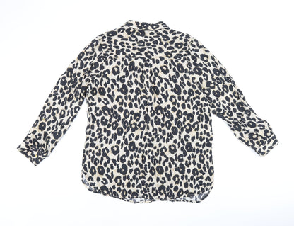 Sonsandar Womens Beige Animal Print Viscose Basic Button-Up Size 12 Collared - Leopard print