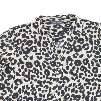 Sonsandar Womens Beige Animal Print Viscose Basic Button-Up Size 12 Collared - Leopard print