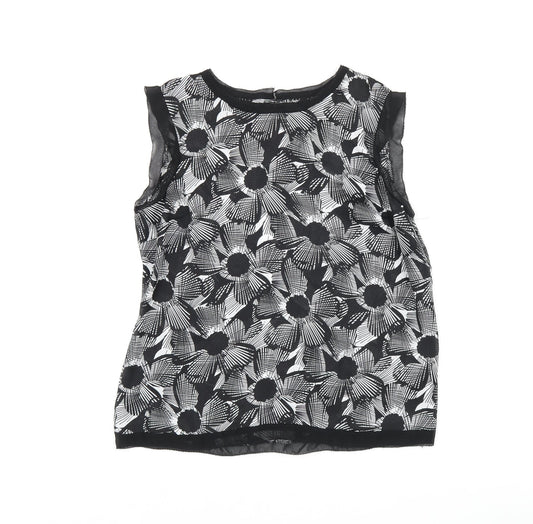 Mercer & Madison Womens Black Geometric Polyester Basic T-Shirt Size 12 Boat Neck