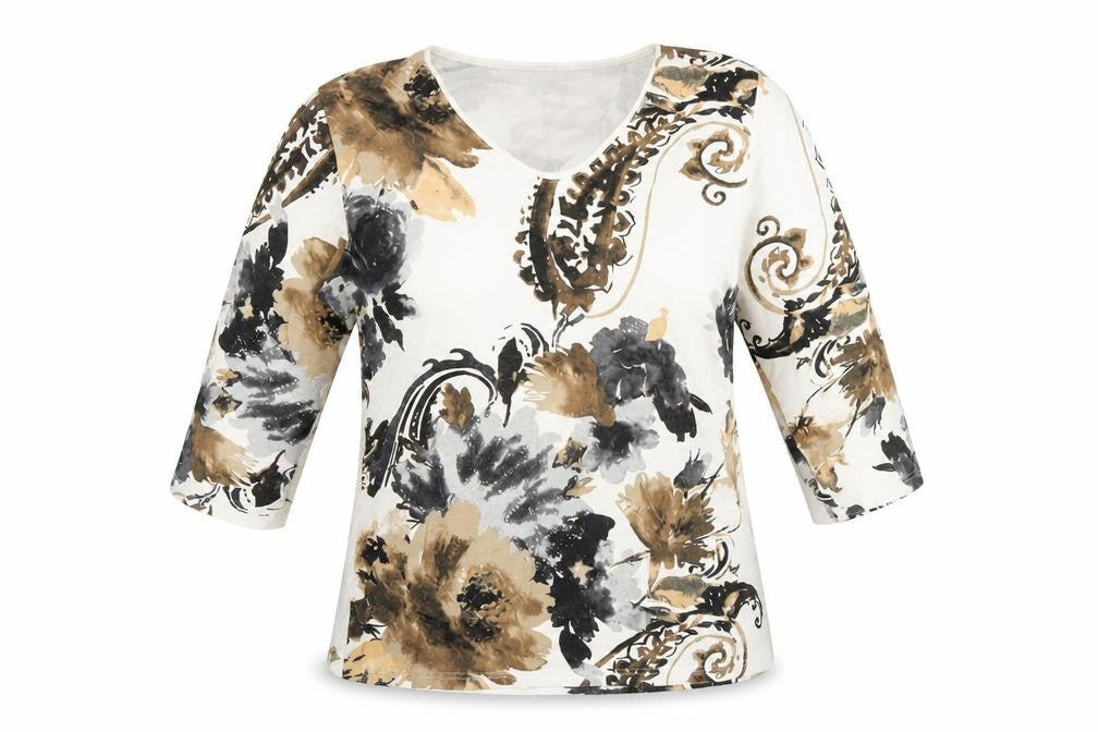 Signature Experience Womens White Geometric Viscose Jersey T-Shirt Size XL Scoop Neck
