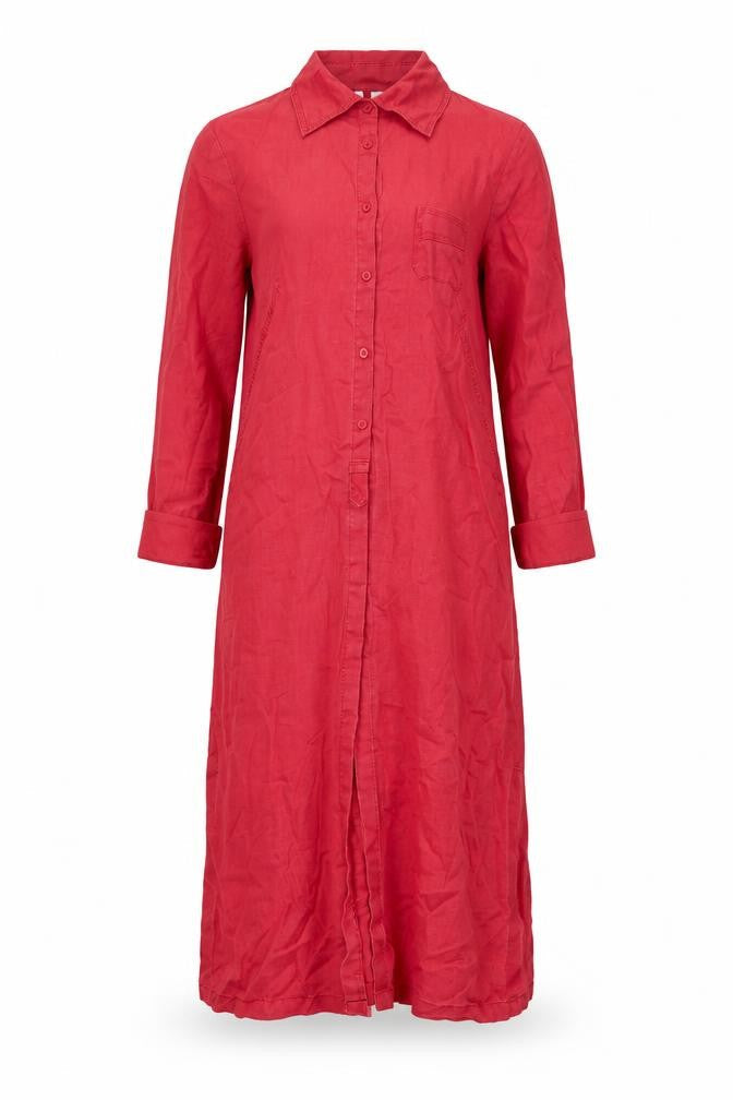 Mango Womens Red Polyester Shirt Dress Size 10 Collared Button