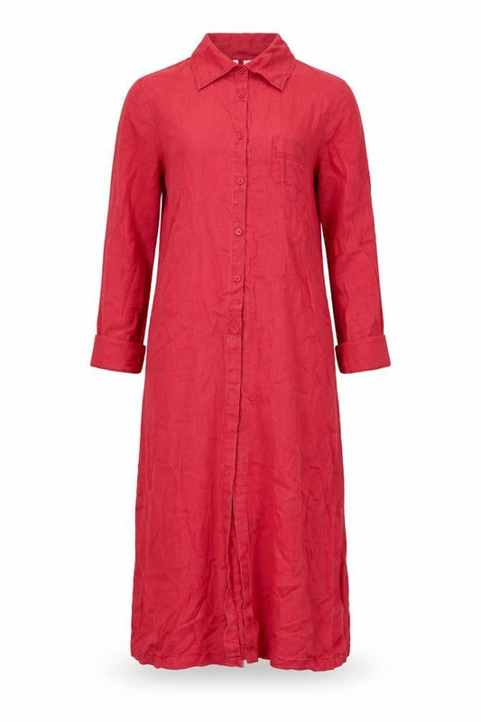 Mango Womens Red Polyester Shirt Dress Size 10 Collared Button