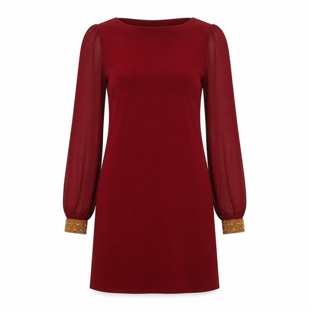 Apricot Womens Red Polyester A-Line Size 8 Round Neck Pullover - Beaded Cuffs Mesh Sleeves
