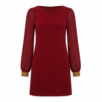 Apricot Womens Red Polyester A-Line Size 8 Round Neck Pullover - Beaded Cuffs Mesh Sleeves