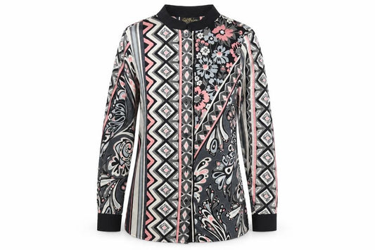 Bob Mackie Womens Multicoloured Geometric Polyester Basic Button-Up Size XS Round Neck