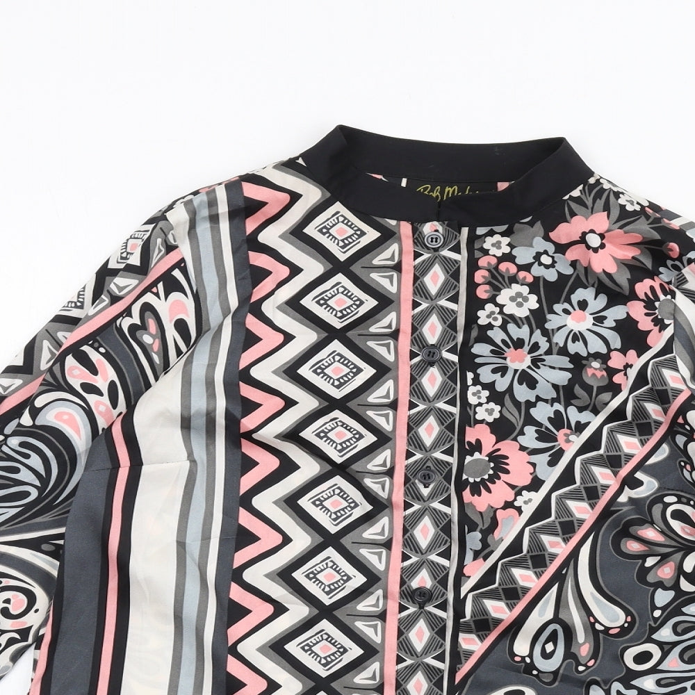 Bob Mackie Womens Multicoloured Geometric Polyester Basic Button-Up Size XS Round Neck