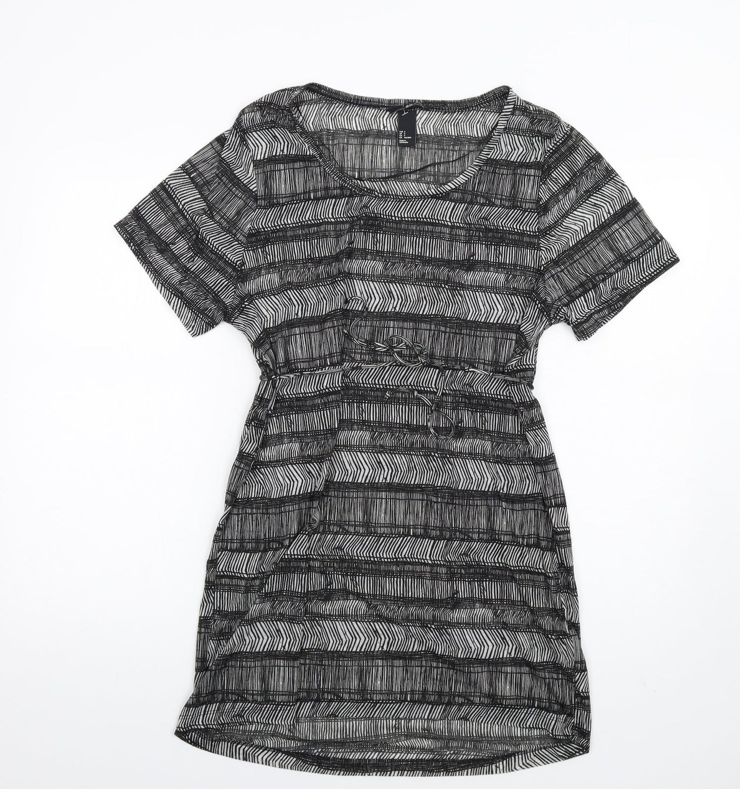 H&M Womens Black Geometric Polyester T-Shirt Dress Size S Scoop Neck Pullover