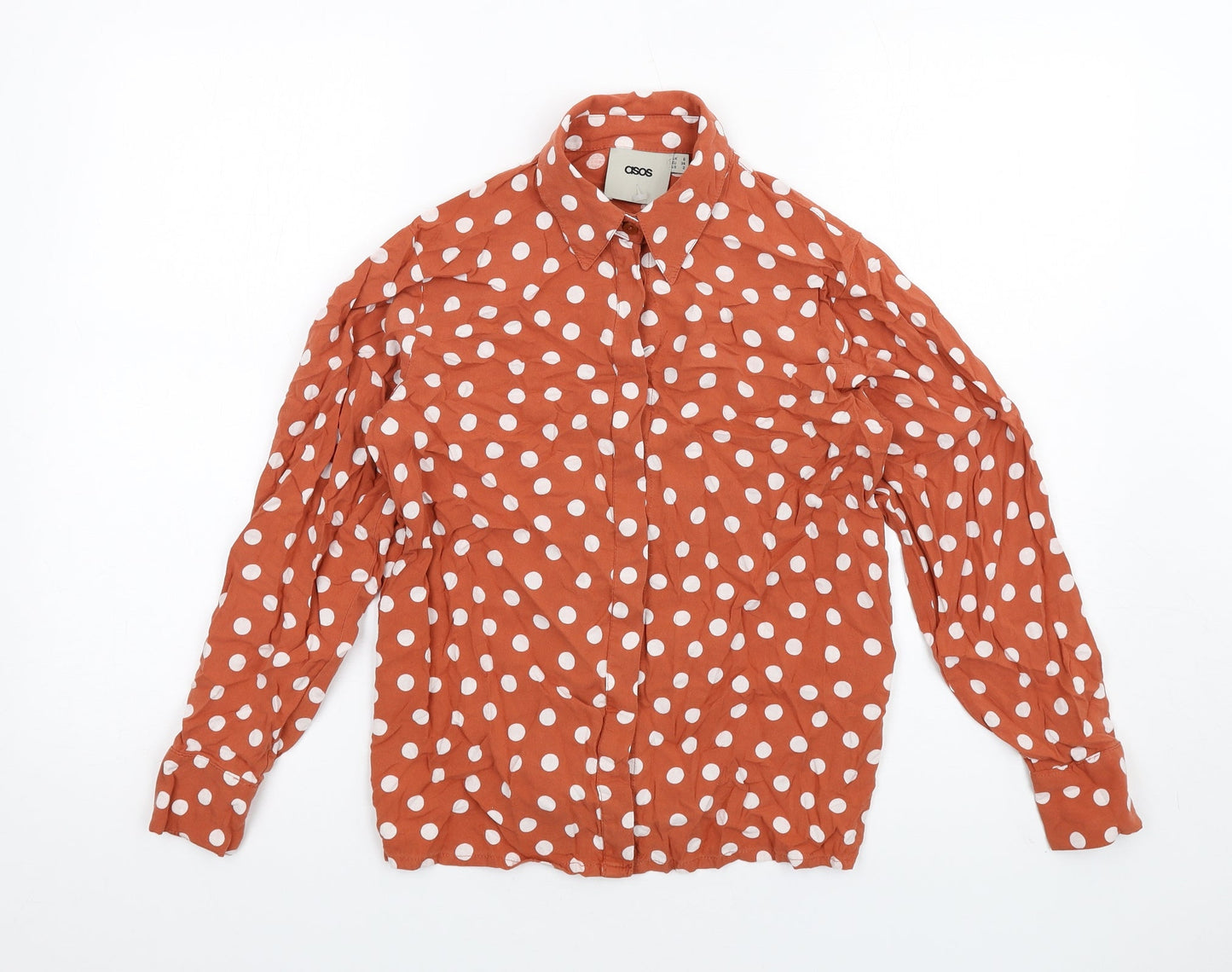ASOS Womens Orange Polka Dot Viscose Basic Button-Up Size 6 Collared