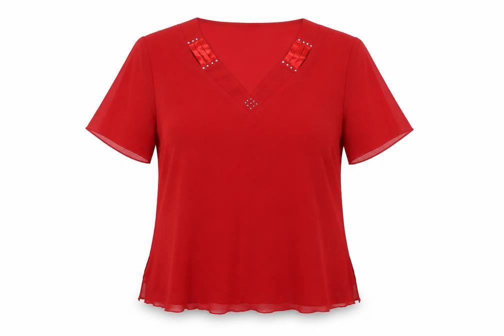 ID Collection Womens Red Polyester Basic Blouse Size 12 V-Neck
