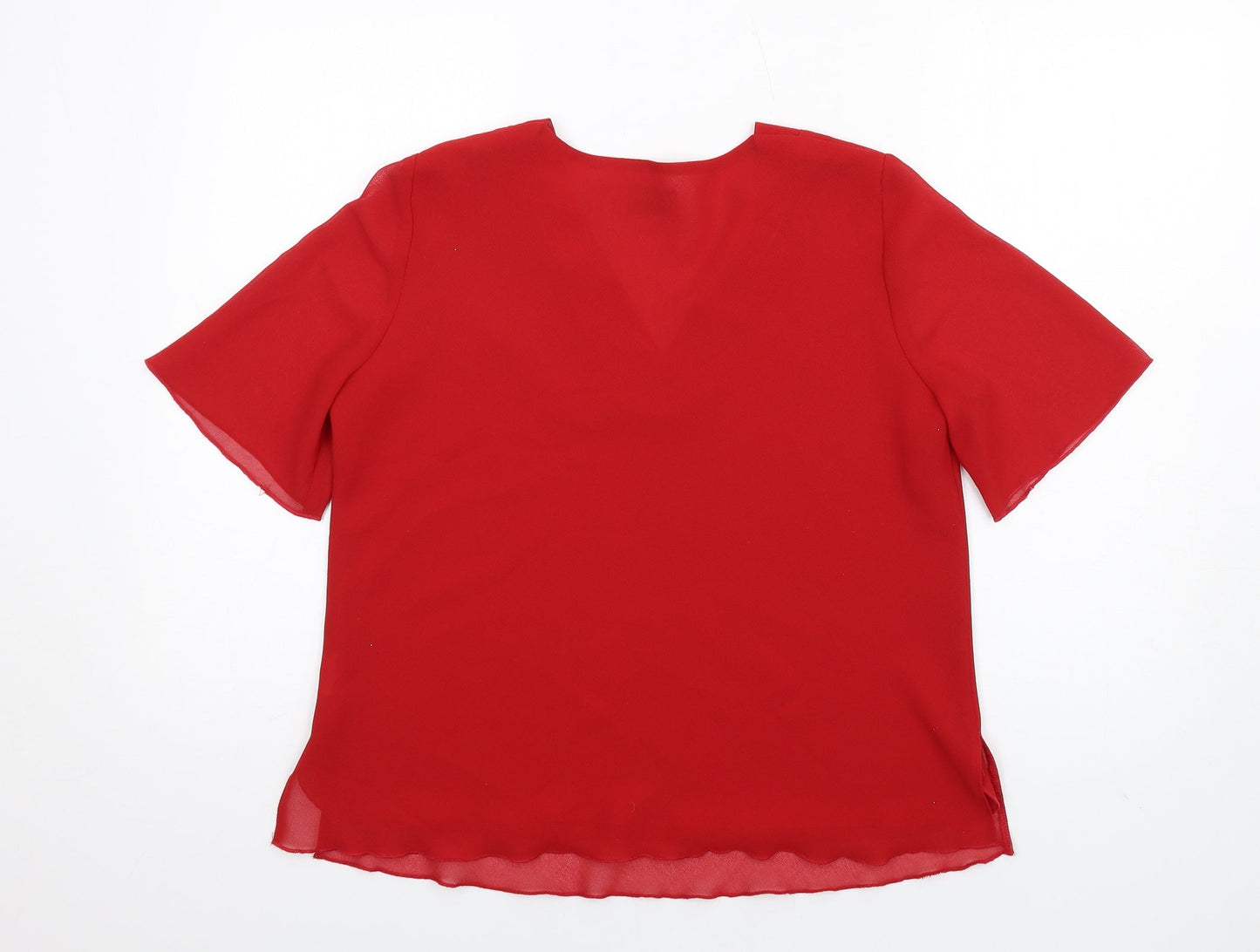 ID Collection Womens Red Polyester Basic Blouse Size 12 V-Neck