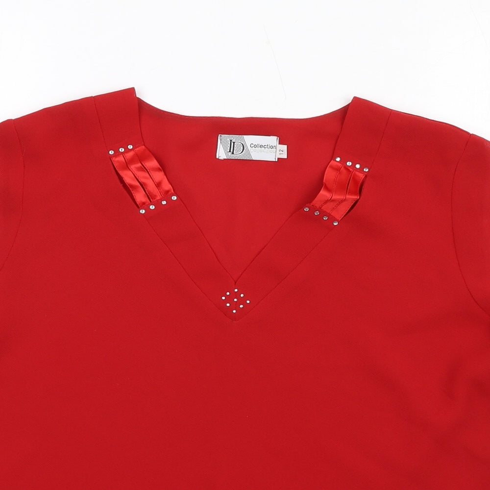 ID Collection Womens Red Polyester Basic Blouse Size 12 V-Neck