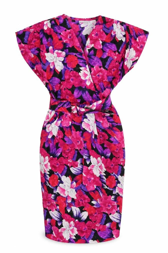 BHS Womens Multicoloured Floral Polyester Pencil Dress Size 10 V-Neck Pullover