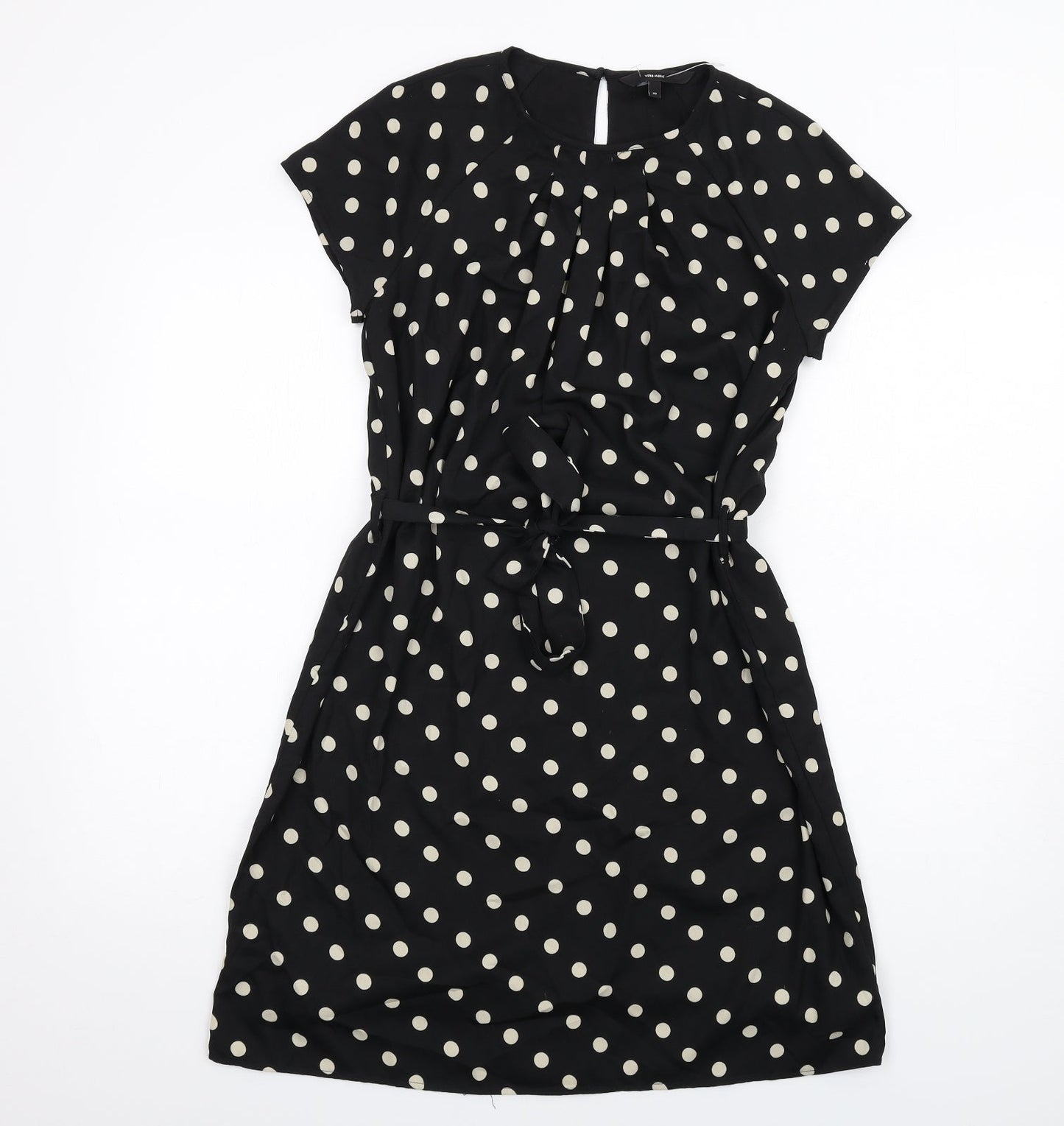 VERO MODA Womens Black Polka Dot Polyester A-Line Size XS Round Neck Button