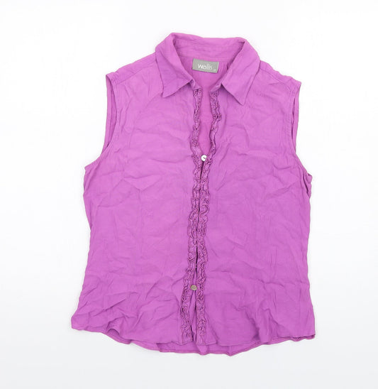 Wallis Womens Purple Polyester Basic Button-Up Size 12 Collared