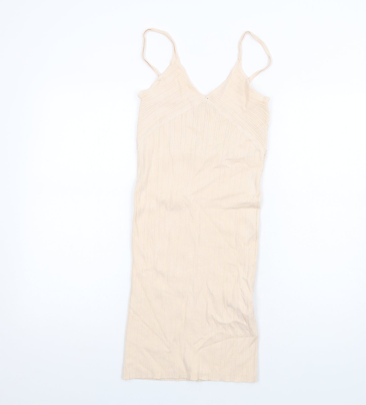 Bershka Womens Beige Viscose Bodycon Size L V-Neck Pullover