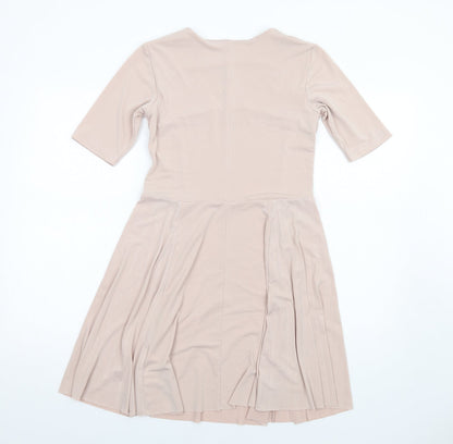 Back view of ASOS women’s pink polyester fit & flare, size UK 10, v-neck pullover