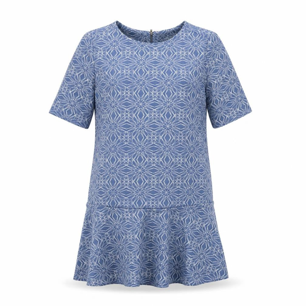 NEXT Womens Blue Geometric Polyester A-Line Size 8 Round Neck Zip