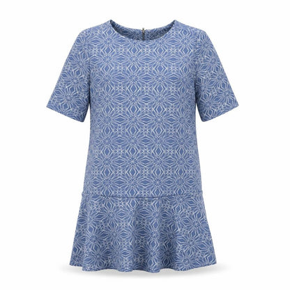 Next Womens Blue Geometric Polyester A-Line Size 8 Round Neck Zip