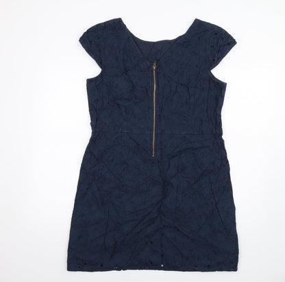 Next Womens Blue Cotton A-Line Size 18 Round Neck Zip
