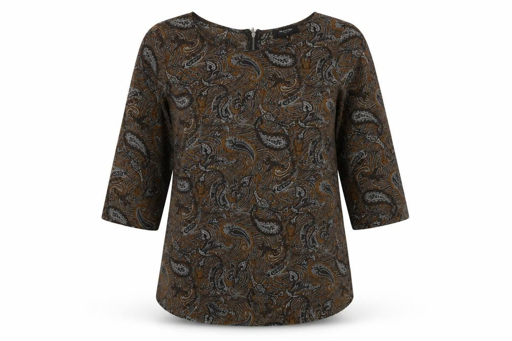 Selected Femme Womens Brown Paisley Polyester Basic T-Shirt Size 12 Round Neck