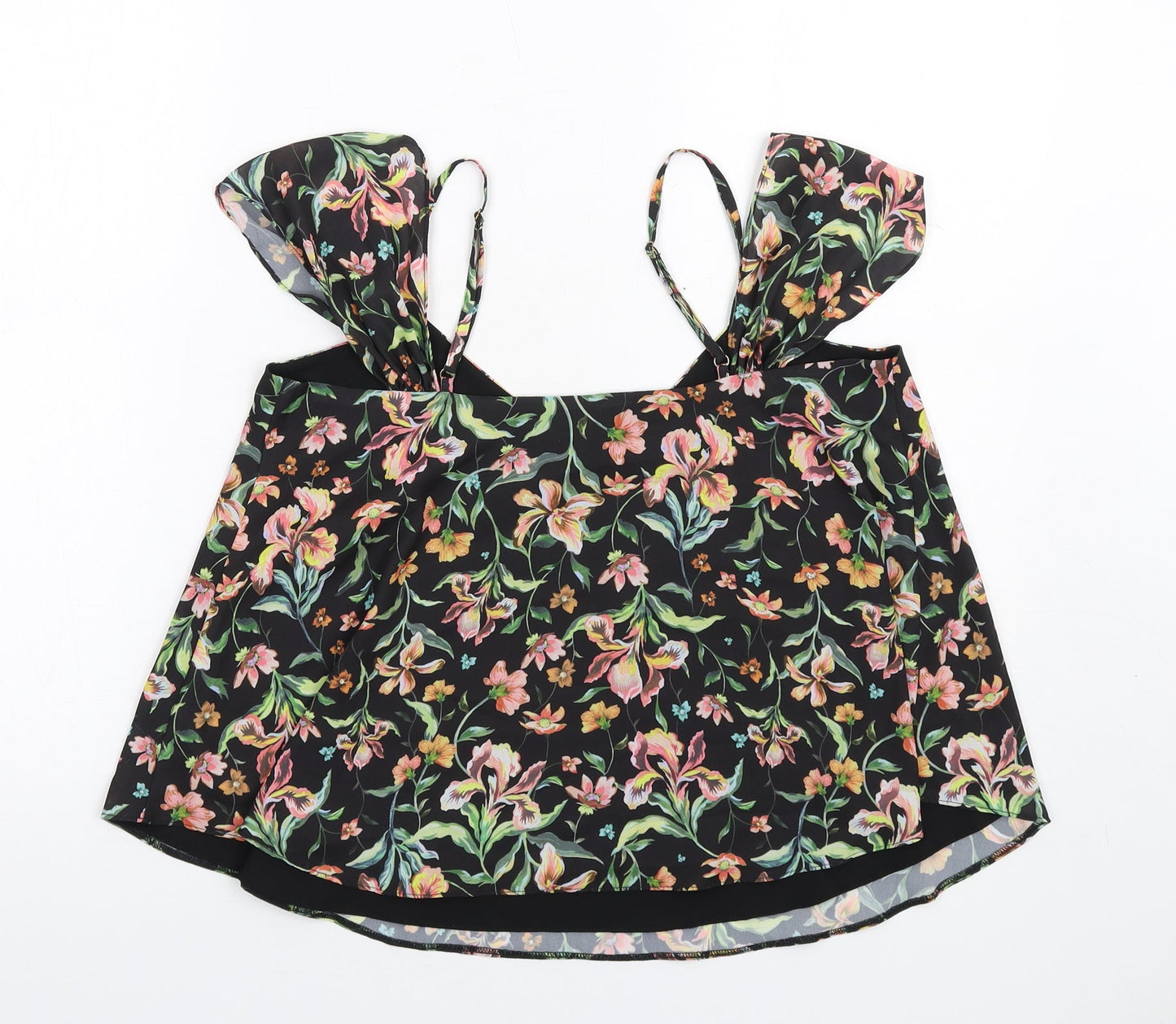 Topshop Womens Black Floral Polyester Camisole Tank Size 10 Off the Shoulder