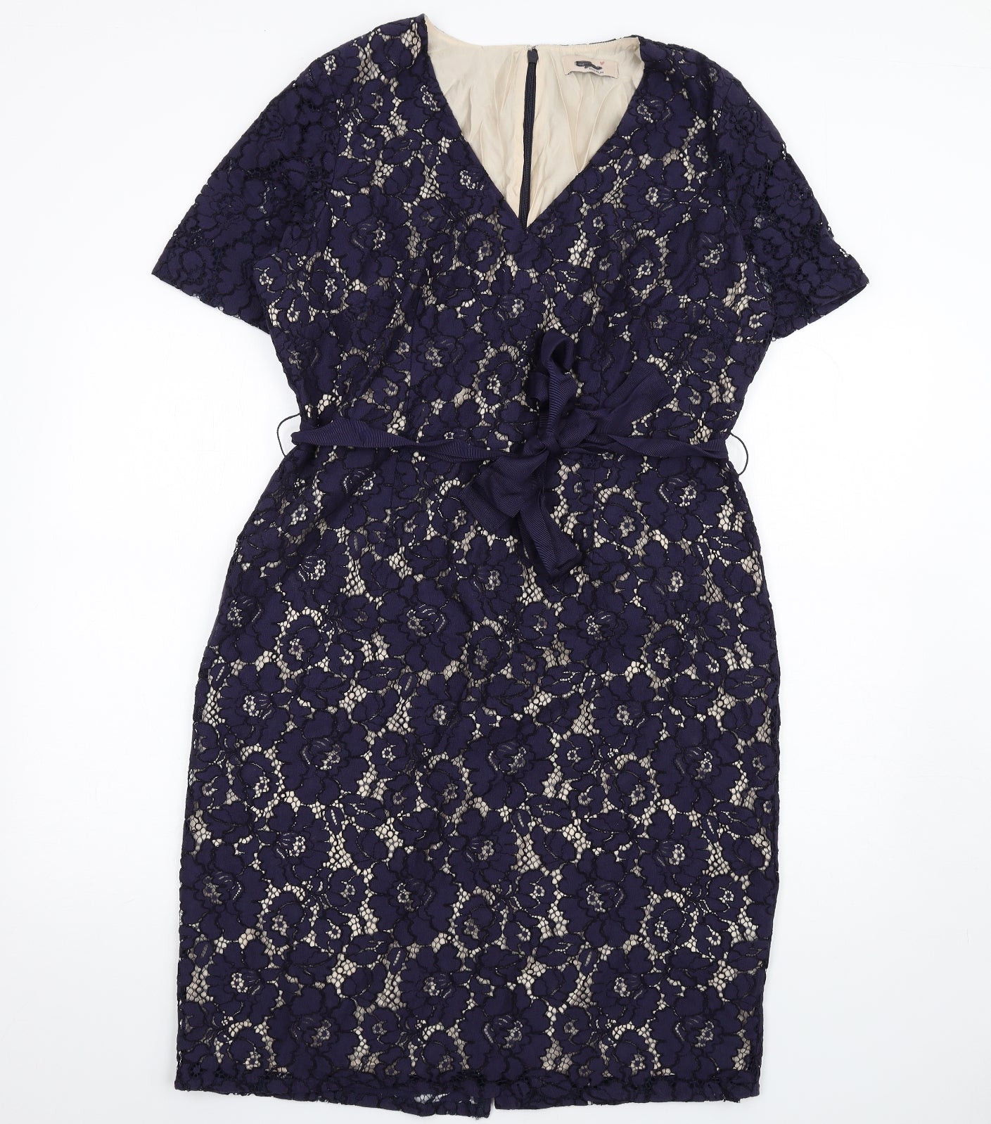 Per Una Womens Blue Cotton Pencil Dress Size 16 V-Neck Zip