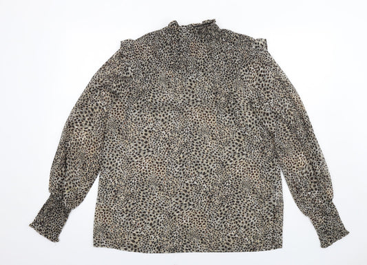 Soyaconcept Womens Brown Geometric Polyester Basic Blouse Size M Mock Neck