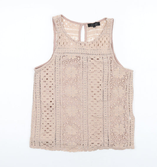 New Look Womens Beige Nylon Basic Tank Size 8 Scoop Neck