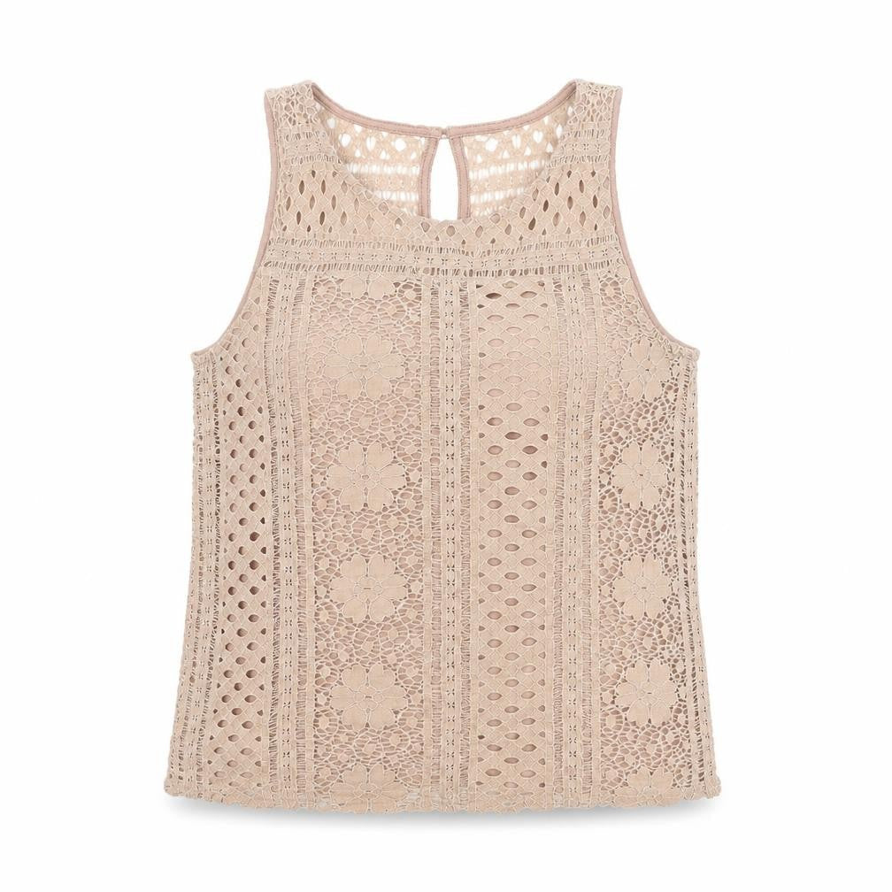 New Look Womens Beige Nylon Basic Tank Size 8 Scoop Neck