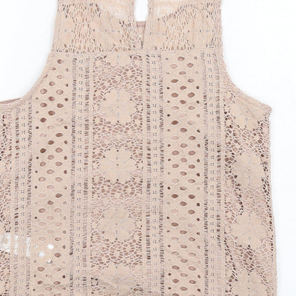 New Look Womens Beige Nylon Basic Tank Size 8 Scoop Neck