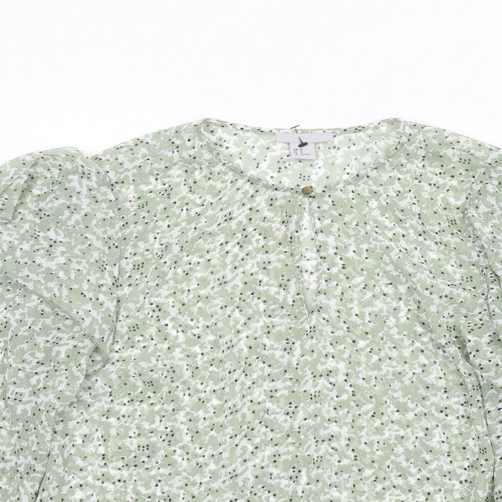 H&M Womens Green Floral Polyester Basic Blouse Size 14 Round Neck