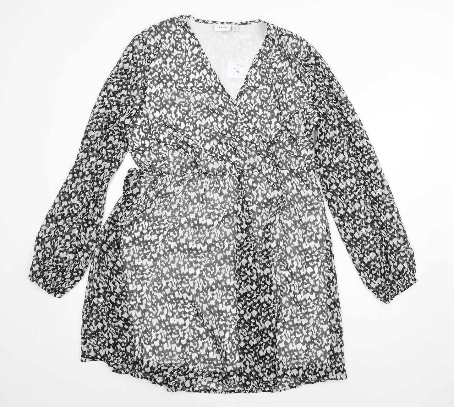 VILA Womens Black Geometric Polyester A-Line Size 14 V-Neck Pullover