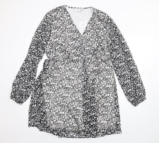 VILA Womens Black Geometric Polyester A-Line Size 14 V-Neck Pullover