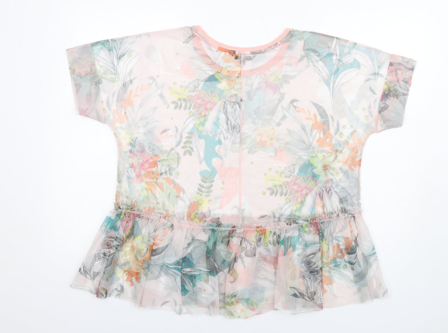 NEXT Womens Multicoloured Floral Polyester Basic T-Shirt Size 12 Round Neck