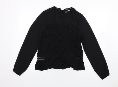 Marks & Spencer Womens Black Viscose Basic Blouse Size 12 Round Neck