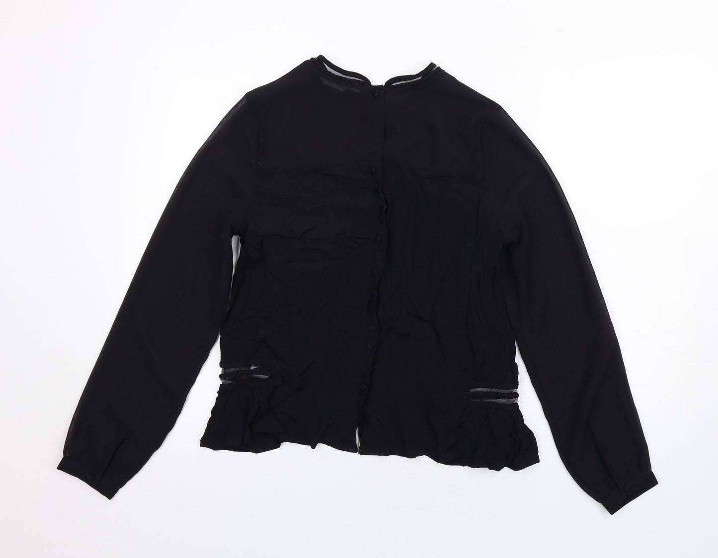 Marks and Spencer Womens Black Viscose Basic Blouse Size 12 Round Neck