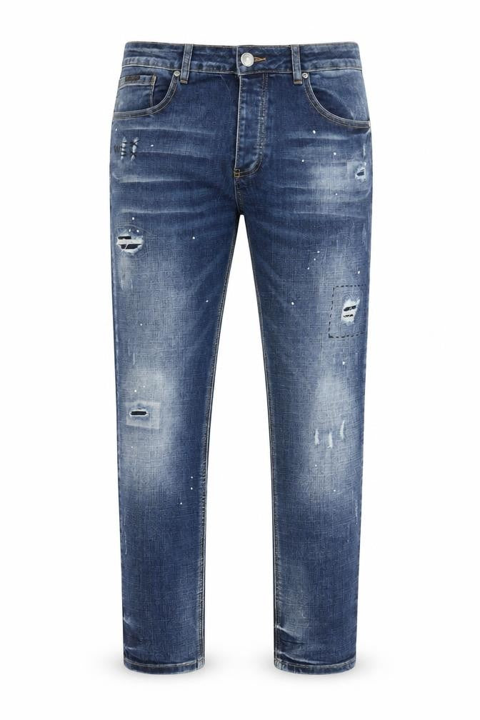 Celebre Mens Blue Cotton Straight Jeans Size 32 in L28 in Regular Button - Paint Splatter