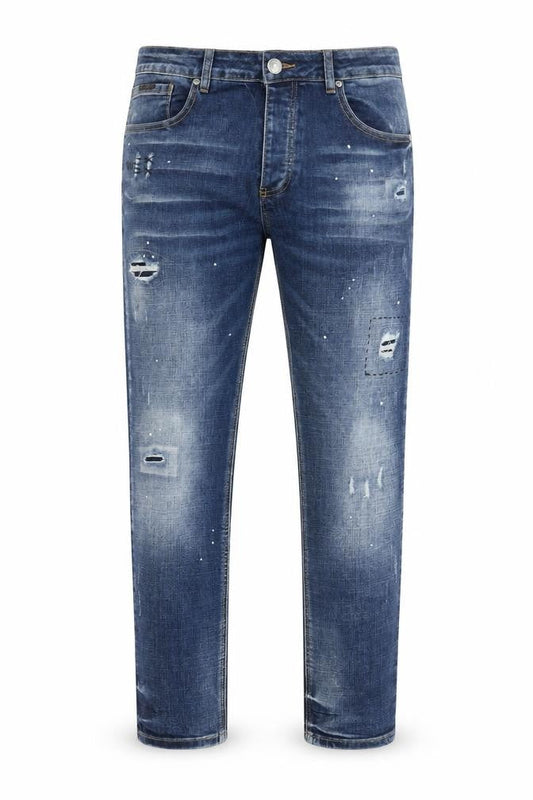 Celebre Mens Blue Cotton Straight Jeans Size 32 in L28 in Regular Button - Paint Splatter