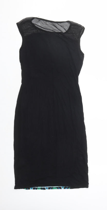 Back view of Roman women’s black geometric viscose a-line, size UK 10, round neck pullover