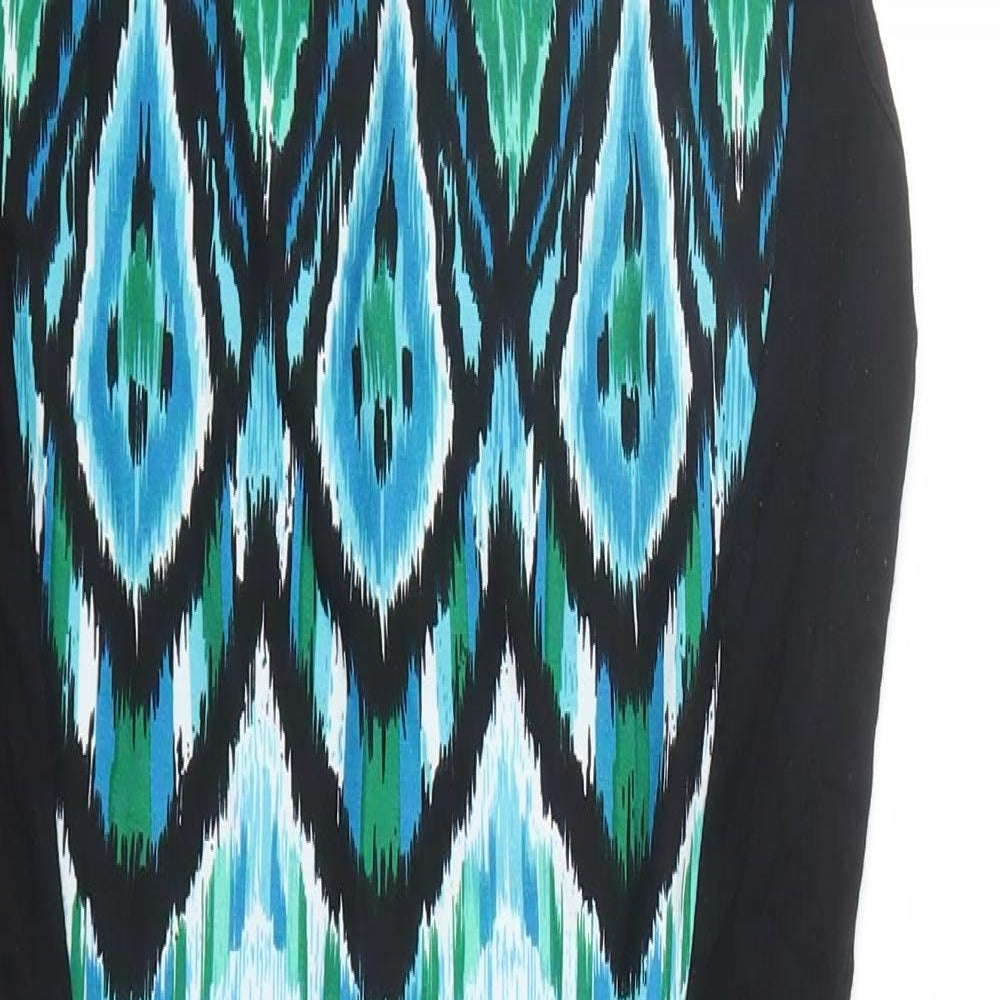 Roman Womens Black Geometric Viscose A-Line Size 10 Round Neck Pullover